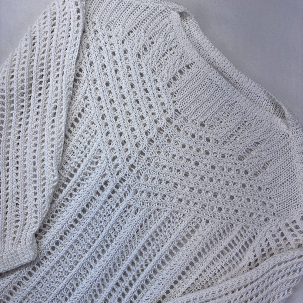 LOFT White‎ Crochet Knit Sweater Size S Boat Neck 3/4 Sleeve Open Weave